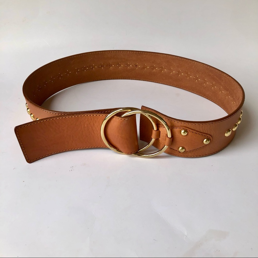 Michael Michael Kors Leather Studded Belt Ring Closure Adjustable S/M